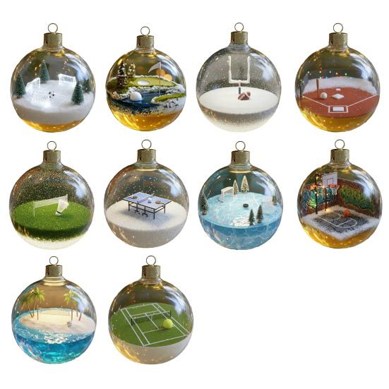 Sportovní míče Vánoční ozdoby 3D Ozdoba sněhová koule se sportovními mikroscénami Průhledná plastová závěsná koule na vánoční stromek Domácí dekorace
