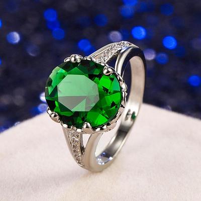 Emerald and Diamond Fashion Ring with S925 Silver Plating