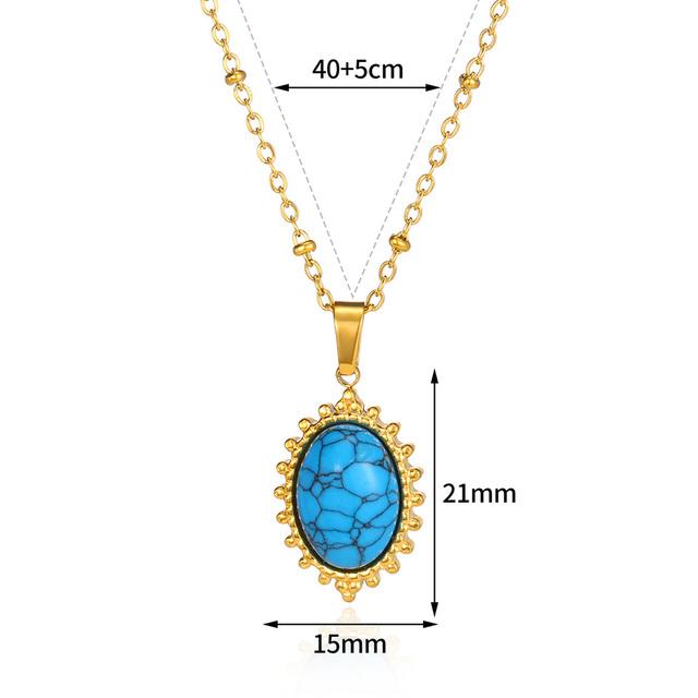 Fashions Natural Stone Oval Opal Necklaces for Women Classic Gold Color Chain Necklace Cute Stainless Steel Jewelry 2024 New In