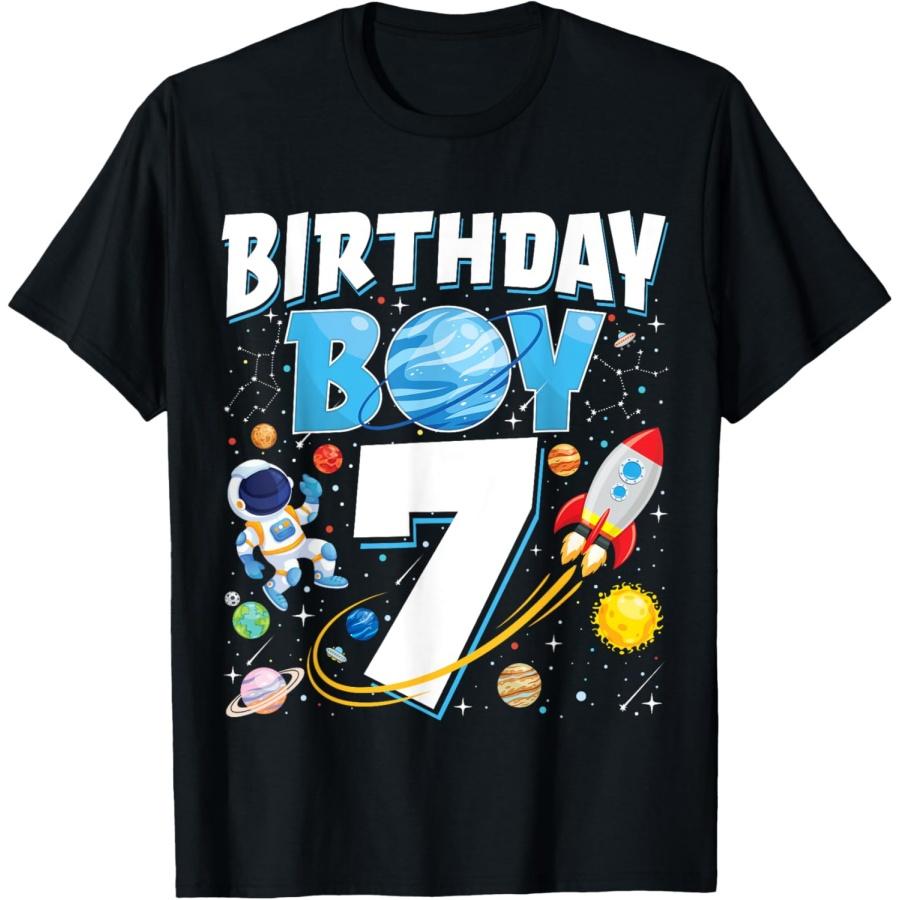 

Boys 7th Birthday Astronaut Space Planets Seven Years old T-Shirt XXXXXL чорний