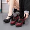 Shoes Black medium heel single shoes model catwalk shoes soft sole leather shoes thick heel large size high heels