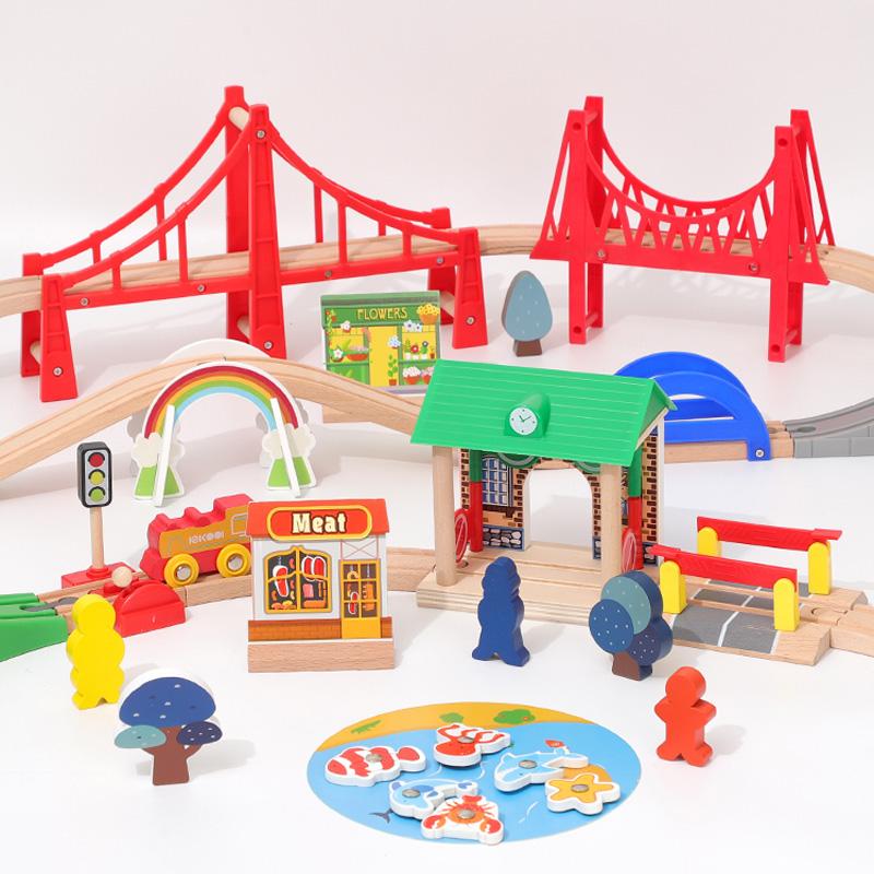 Wooden Train Track Set Electric Magnetic Train Railway Toys Compatible with Brand Track Educational Toys for Children's Gifts