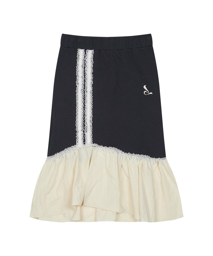 Love Is True Curved L Lace Midi Skirt(Navy)