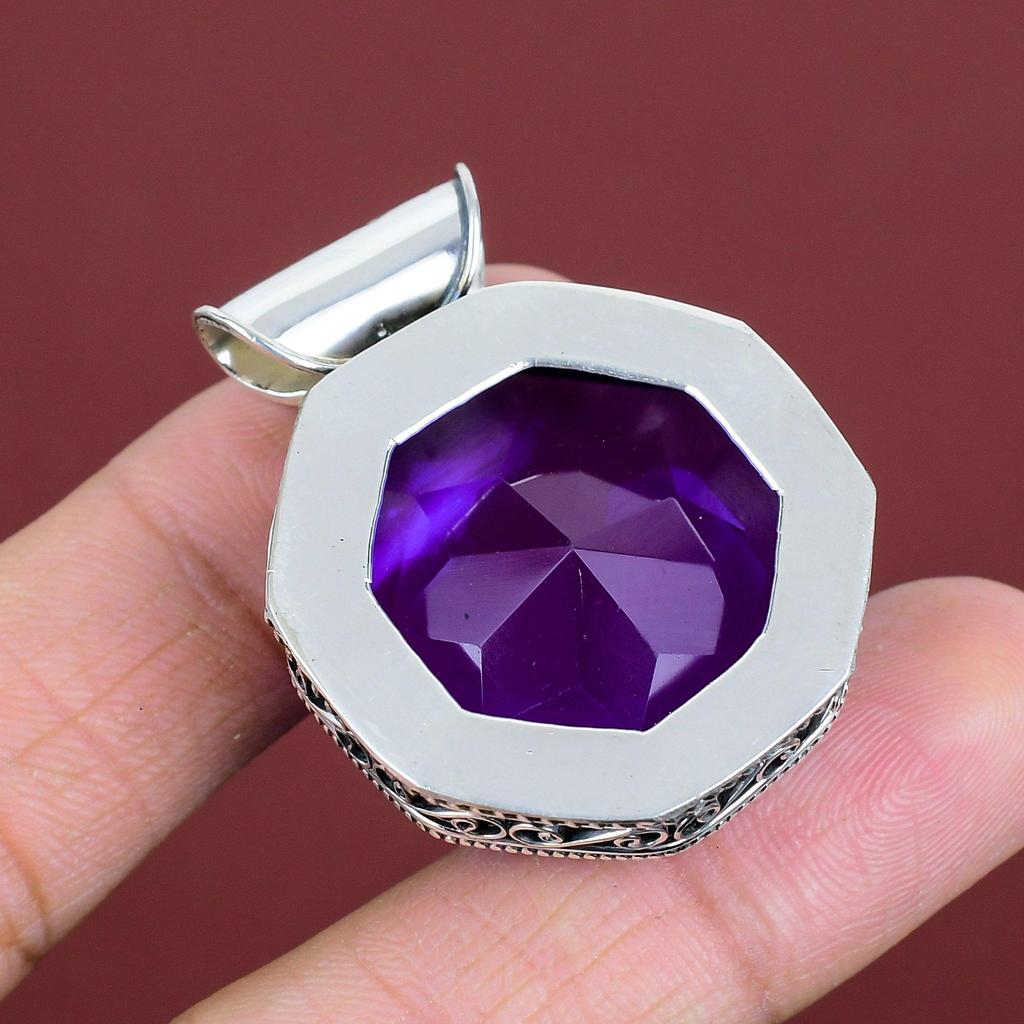 Faceted African Amethyst Pendant Vintage Design Pendant 925 Sterling Silver Pendant Handmade Jewelry Real Gemstone Pendant Engagement Gifts
