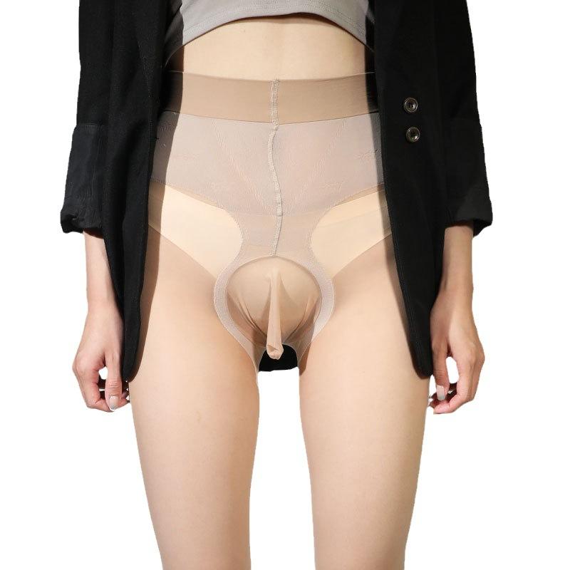 Invisible Stockings Men's Penis Sleeve Pantyhose Anti-Snag Ultra-Thin 5D Skin Texture Fine Velvet Stockings Plus Size