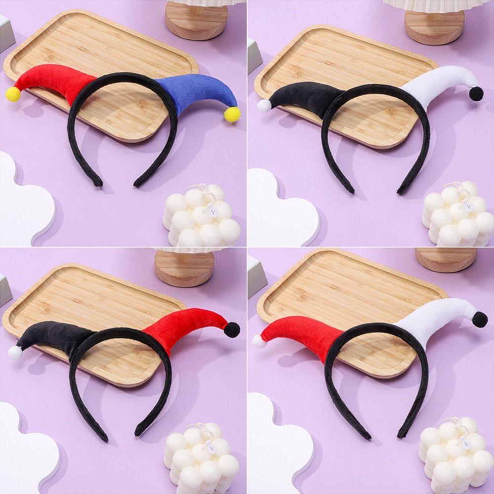 Cute Two-color Clown Headband Exaggerated Costume Accessories Joker Headwear Halloween Devil Horn Headpiece Carnival Event