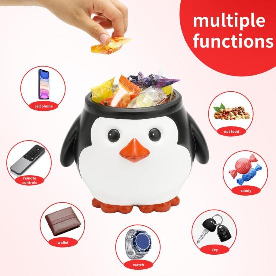 Christmas Penguin Candy Storage Box Red Hat Penguin Chocolate Goodies Snack Container Figurine Statue Resin Ornament