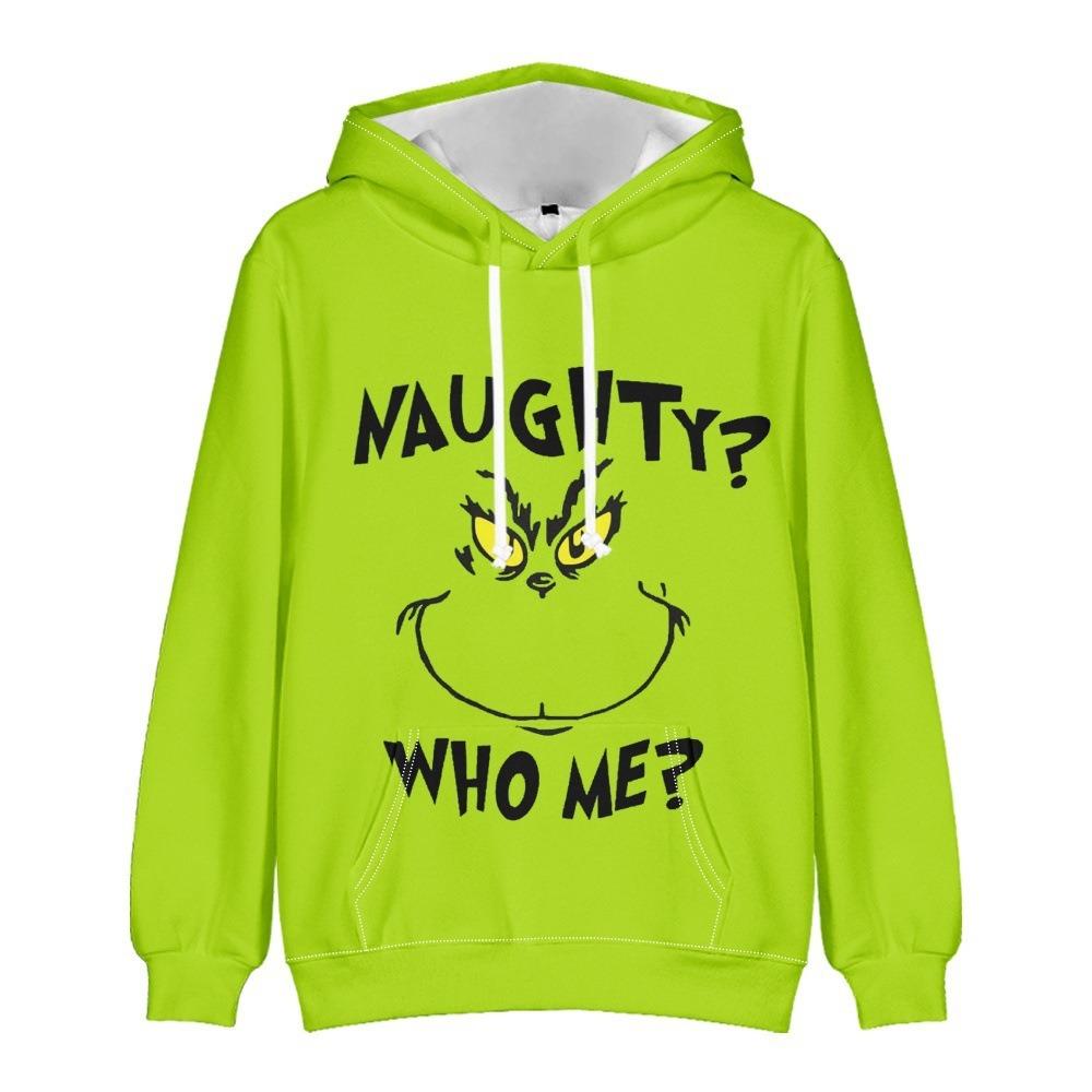 Christmas Fashion Men Women's Hoodies Green Monster Print Pullover Top Cartoon Casual Sweatshirt Kids Hoodies Clothing