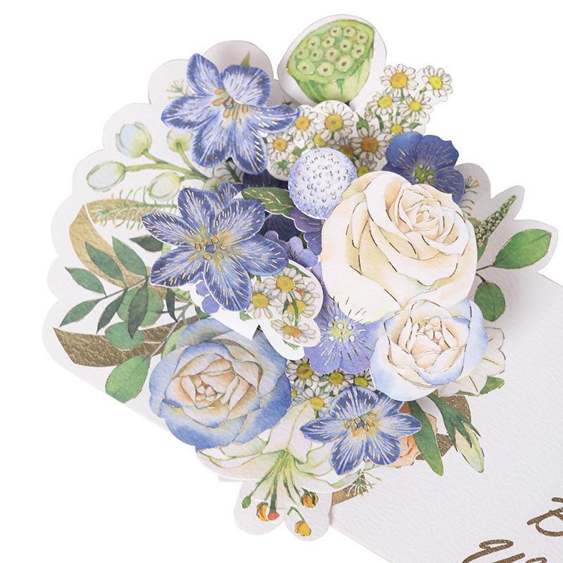 Birthday Gift Creative Watercolor Flower Greeting Card 3D Surprise Blessing Card Envelope Set Holiday Universal Best Wishes