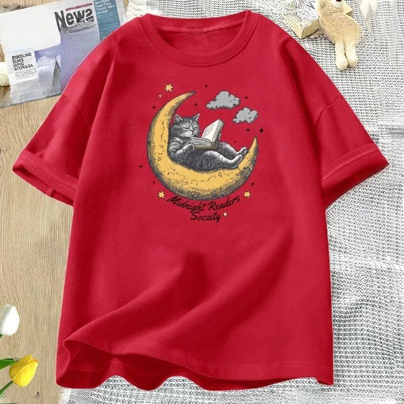 

Vintage Cat T Shirt Midnight Readers Society Book Lovers Tee Comfort Literary Casual Short Sleeve 4XL