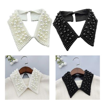 Hand Beading Pearls Collar Elegant Sweet Girls Blouse Collar Detachable Lapel for Lady Peterpan Collar Heavy Duty Shawl