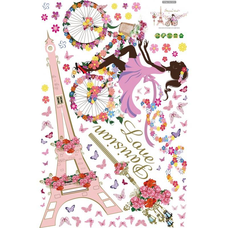 SK9006 Blumenfee Fahrrad Turm Mädchen Schlafzimmer Wohnzimmer Café Wandaufkleber