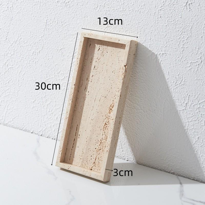 Nordic Beige Travertine Marble Tray: Light Luxury Entrance Hall Decoration & Jewelry Storage Ornament
