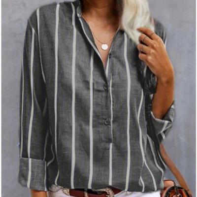 Summer Women's Shirt Striped Half Open Collar Long Sleeved Casual Loose Top for Women