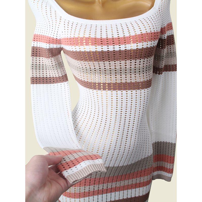 French Style Square Collar Sexy Sheath Long Dress Foreign Trade Original Order Slim Fit Long Sleeve Knitted Hollow Temperament Dress