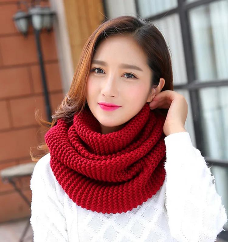 Solid Color Thick Knit Scarf for Women Autumn Winter Korean Style Warm Neckwear Scarf