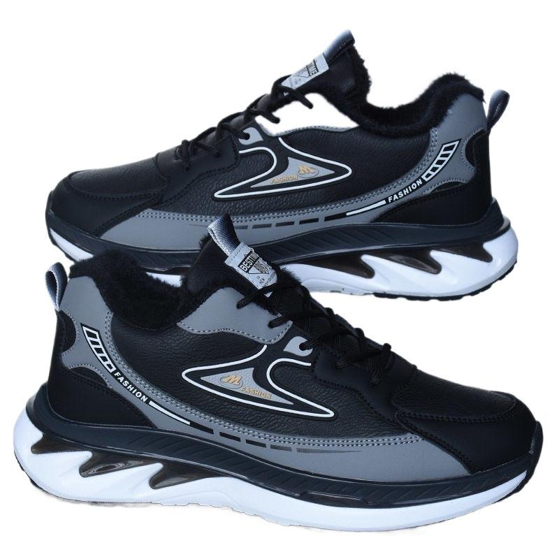 Winter velvet warm cotton shoes, ultra-light waterproof soft sole, non-slip and wear-resistant running leather surface, youth sports shoes