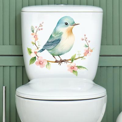 Bird Flower Toilet Sticker Removable Self-adhesive Waterproof PVC Living Room Wall Art Bathroom Toilet Lid Decoration Decal