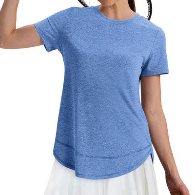 Women Tops Round Neck Short Sleeve Loose Fit Tee Shirt Pure Color Soft Breathable