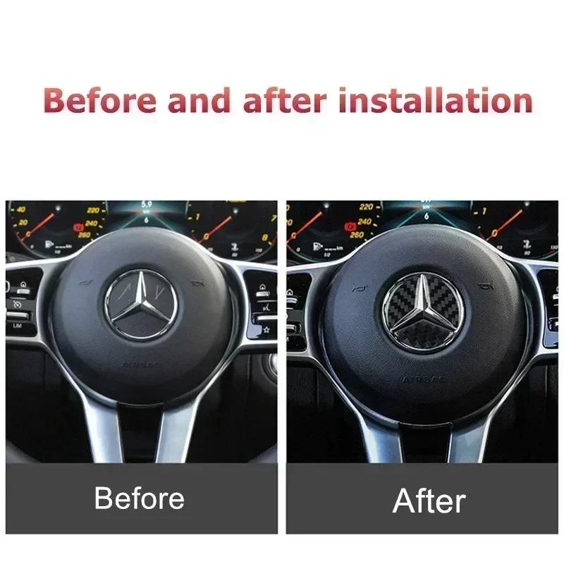 Carbon Fiber Car Steering Wheel Cover Stickers Auto Decorative Decals for Mercedes Benz New B/C/E Class A Class C200L GLC GLK DQRST1