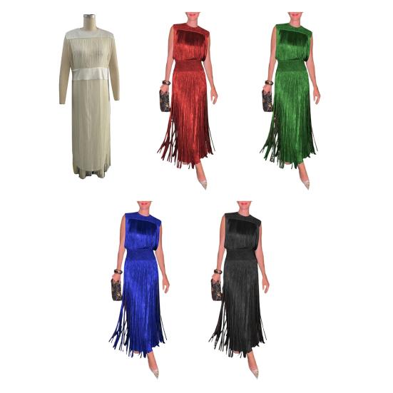 Kveldskjole Multi Dusker Slank Midje Ermeløs Maksikjole Rund Hals Ren Farge Ballkjole Slim Fit Kjole for Kontorfester Bryllup