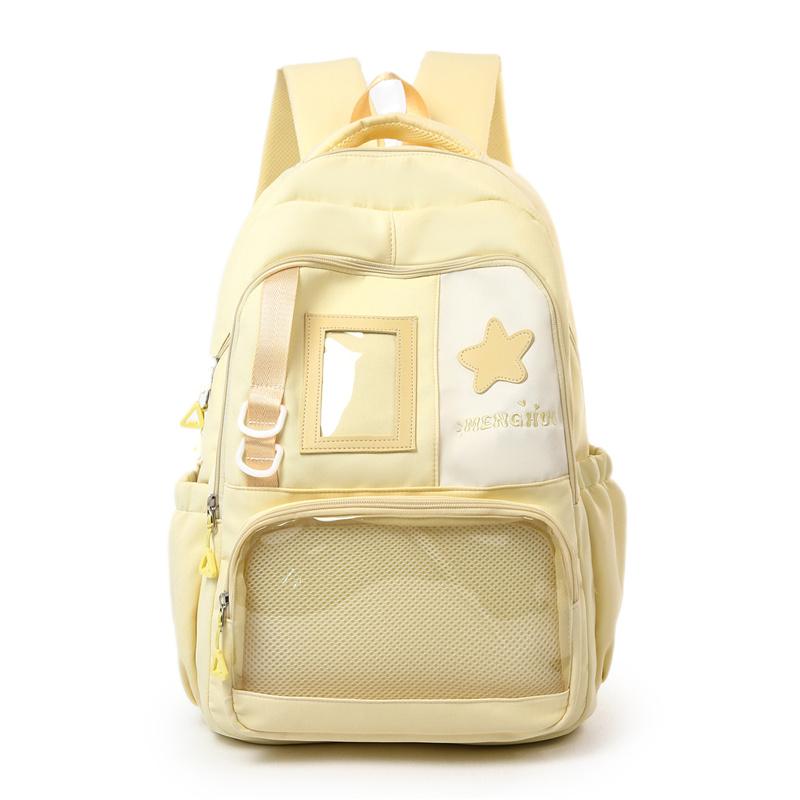 Cute Nylon Backpack for Women – Star Patch Design School Bag with Front Pocket for Everyday Use