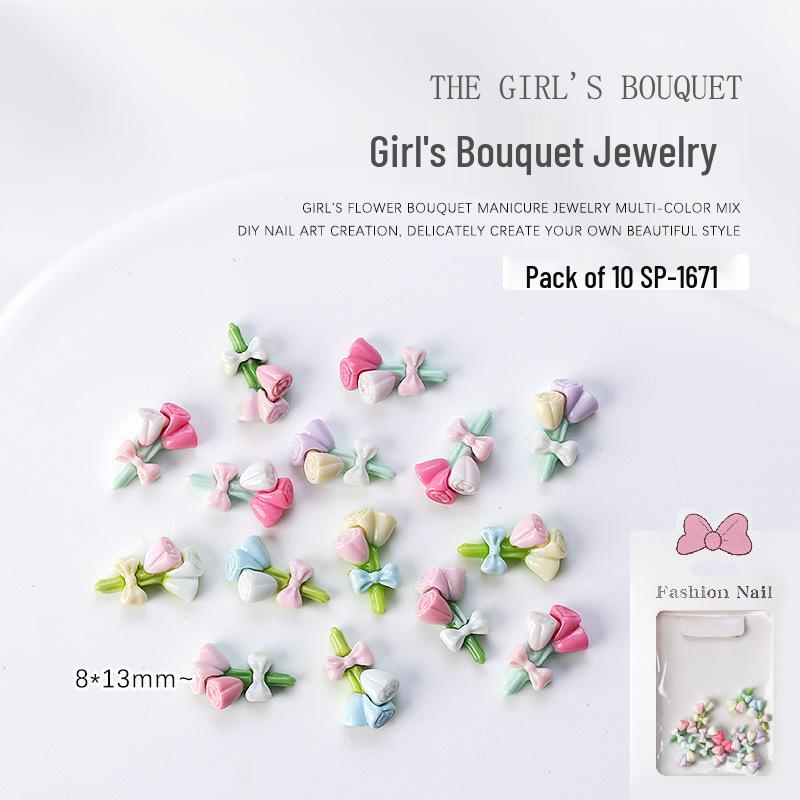 

Мультяшные бантики, цветы, смола, шармы для нейл-арта, 3D микс, 10 шт.