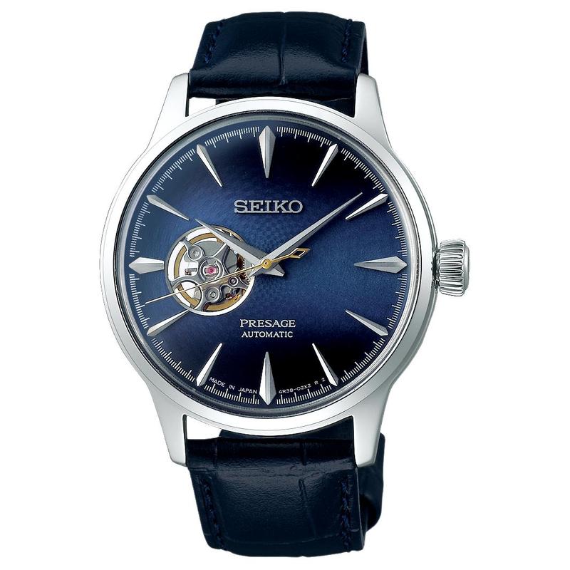 

SEIKO Presage series 50 meters waterproof automatic/manual mechanical movement leather strap 40.5mm men s watch blue dial SSA405