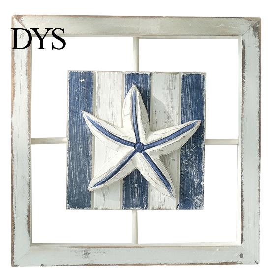 Small Beach House Ornaments 3D Conch/Starfish/Shell Wooden Frame Wall Art, Distressed Coastal Style Decoration, Seaside Theme Decorations Ocean