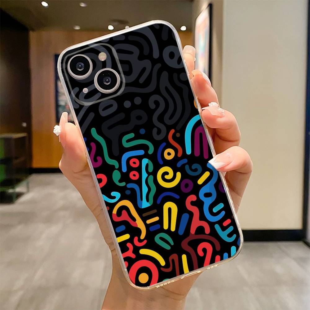Colorful Lines Graffiti Phone Case For iPhone 17 16e 16 15 14 13 12 11mini Pro Max X XR XSMAX 8 7 Air Plus Soft Cover