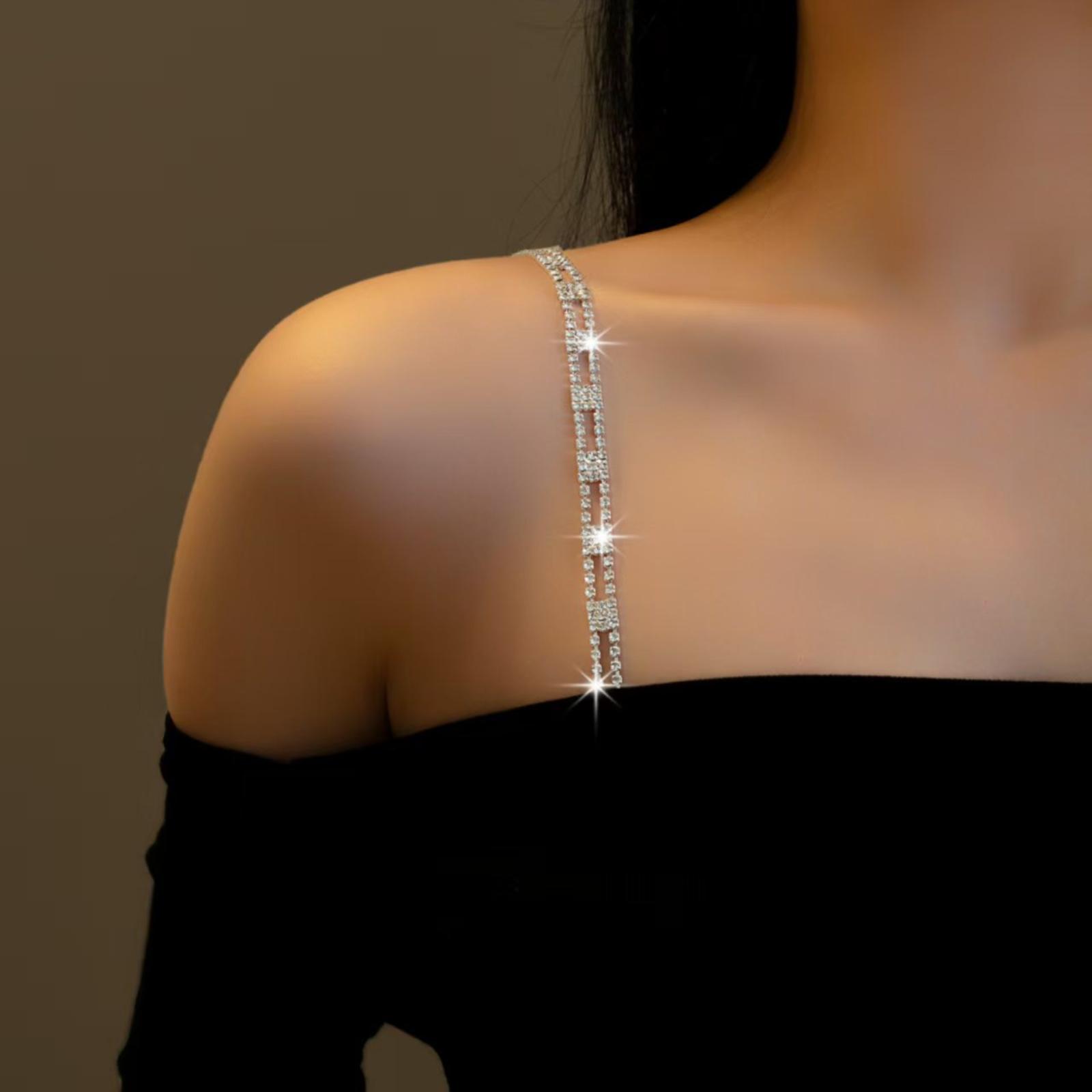 Rhinestone Bra Strap Chain Women s Unique Fashion Diamond Chain Strapless Lingerie Bandeau Bra With Chain One Size белый