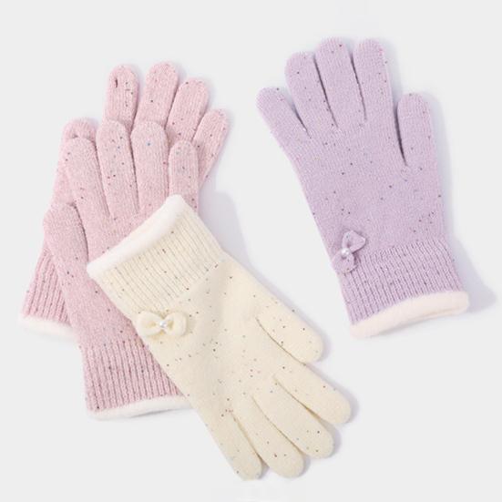 Women Winter Gloves Warm Touch Screen Gloves with Bow-Tie Sequins Knitted Thickened Gloves for Daily Outings Dating Party