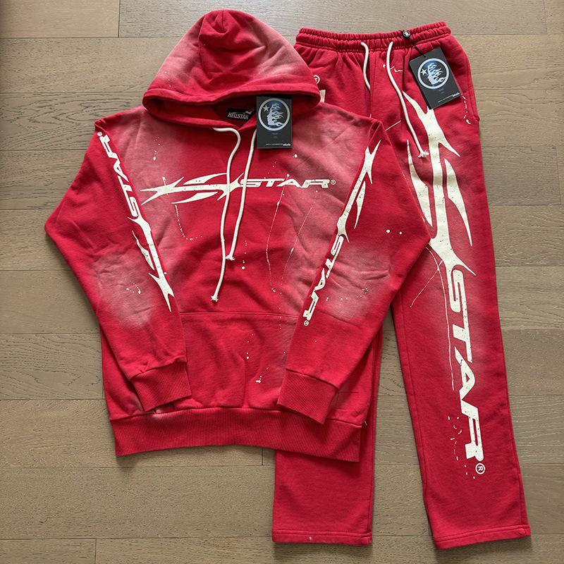 Zestaw dla mężczyzn: Bluza z kapturem i długie spodnie Hell Star, prane, postarzane, luźne
