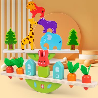Montessori Sensory Toys Stacking Toys For Baby Rabbit Animal Balance Wooden Building Blocks Early Childhood Education Game Gift