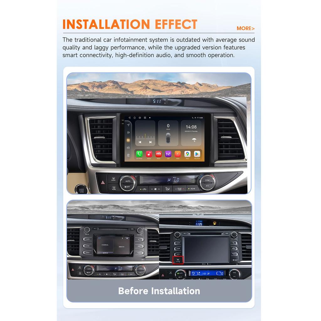 Ossuret 10.1"360 Cam Android 14 Car radio For Toyota Highlander 2014 2015 2016 - 2019 Multimedia Snapdragon 6115 Autoradio GPS Carplay