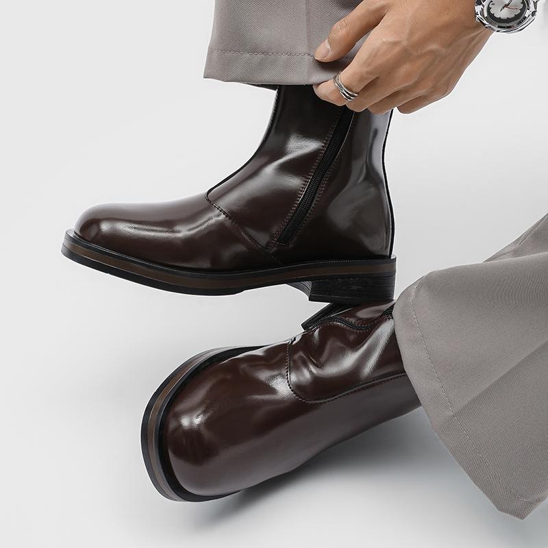 New Men's Leather Ankle Boots Fashionable and Elegant Solid-color Boots High-quality Trendy Boots for Autumn and Winter