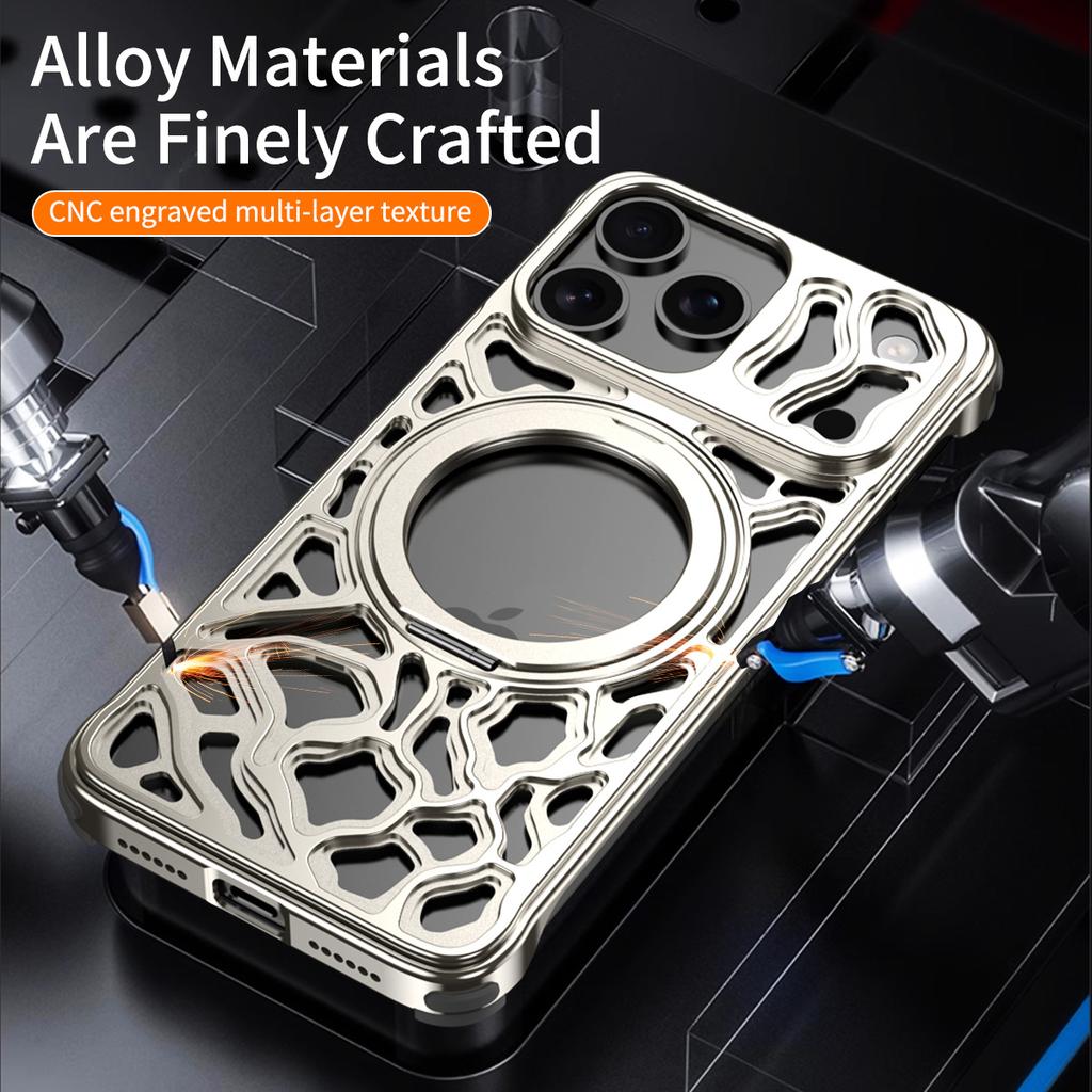For iPhone 17 Pro Max Bumper Case Alloy Metal Borderless Back Cover with Magnetic Kickstand