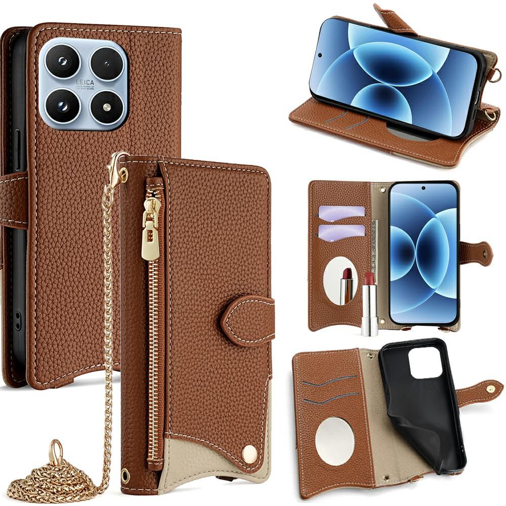 

For Xiaomi 17 Leather Case Wallet Stand Cover Irregular Tail Style with Chain Strap