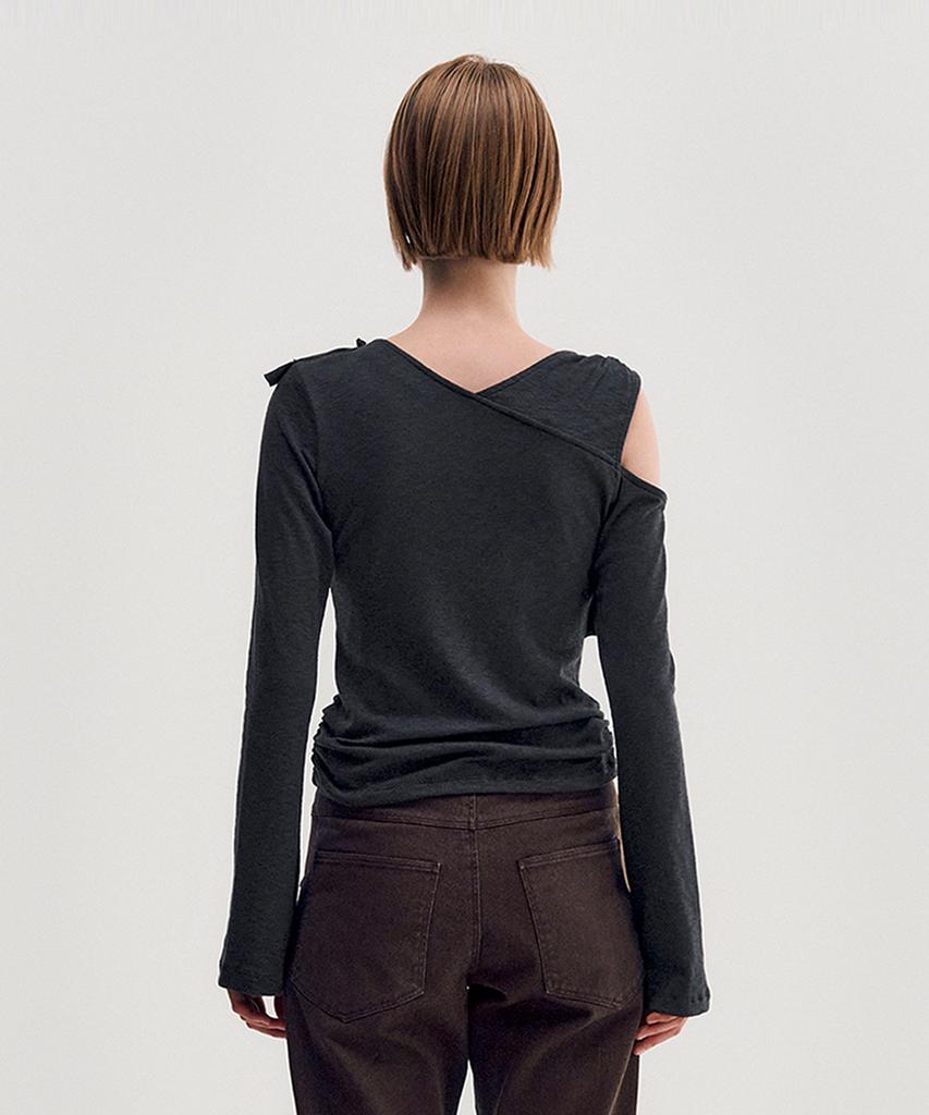 Kimjisu Diagonal Ruffle Jersey Top _ Charcoal