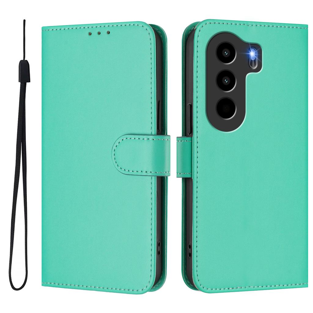 For itel Power 70 4G Case Solid Color Wallet Leather Phone Cover with Strap