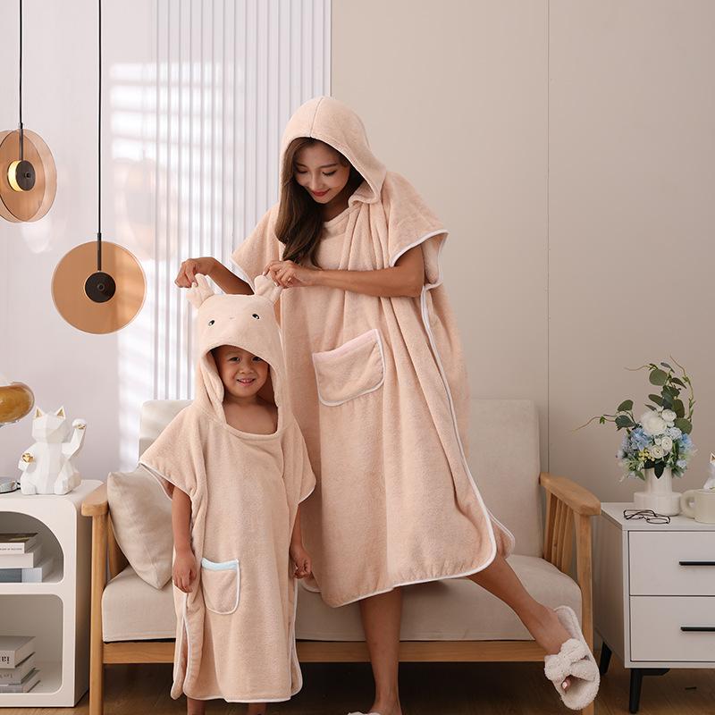 Coral Velvet Adult Children Bathrobe Women Wearable Bathrobes Bath Towels with Hood Thickened Absorbent Bath Towels