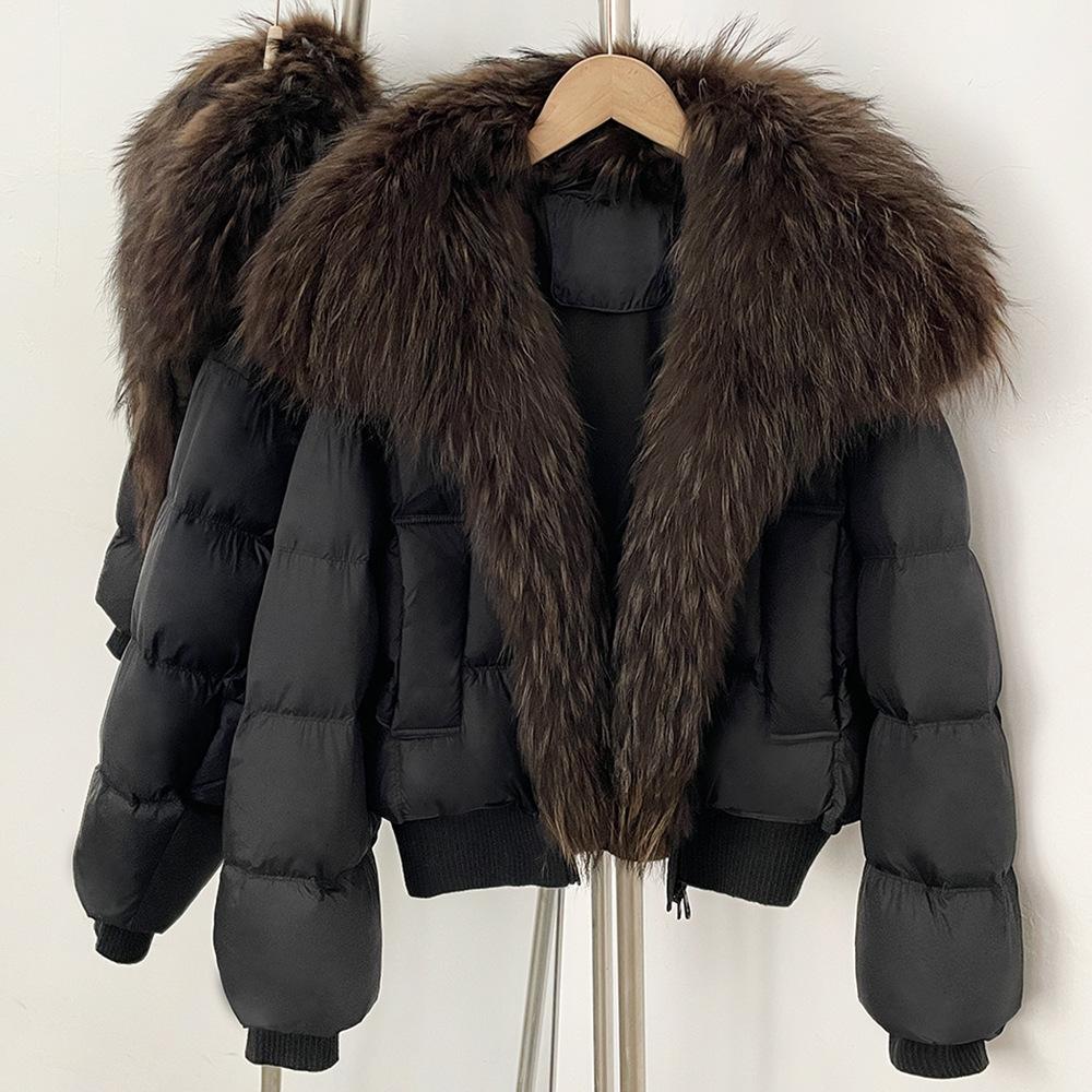 Pinghu duck down warm down jacket women's removable natural real fox fur collar jacket daily versatile top