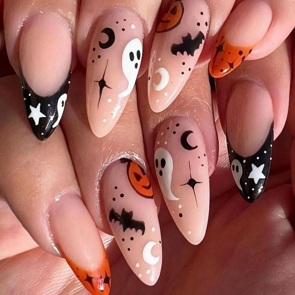30-Piece Set: Handmade Almond Nails with 3D Flowers, Butterflies & Pearls