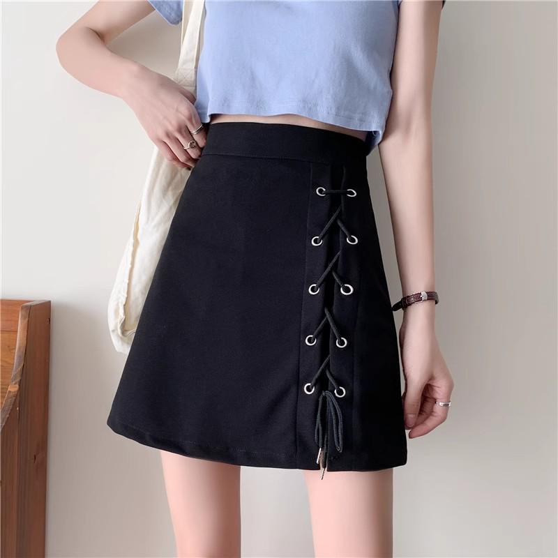 

Юбка миди большого размера с перекрестной шнуровкой и неровным подолом - Женская летняя 2024 года универсальная юбка А-силуэта с высокой талией 3XL [Recommended 148-158 lbs]