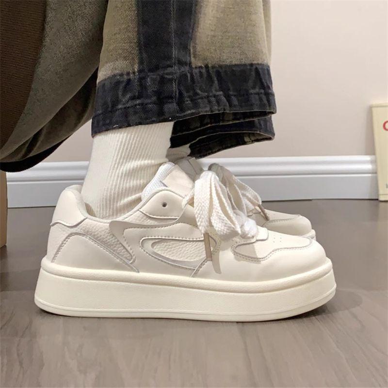 

Молочные фуфу платформа белые туфли женские 2025 новые повседневные женские туфли осень кампус стиль универсальные милые туфли на доске дети 35