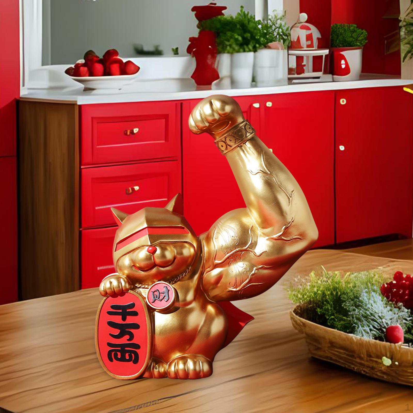 

Lucky Cat Figurine Animal Sculpture Statue Tabletop Ornament for Entrance Fireplace S