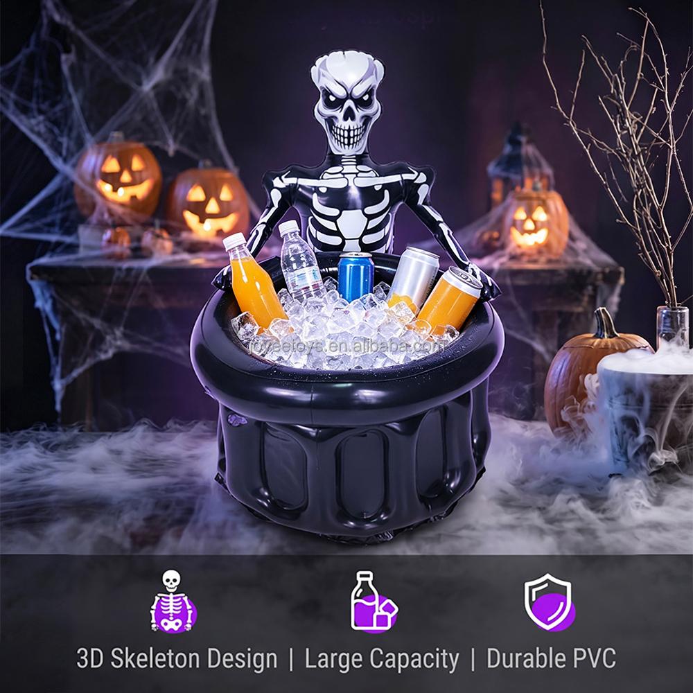 JOYEE PVC Inflatable Skeleton Cooler Blow up Halloween Ice Tub Inflatable Drink Holder for Halloween Party