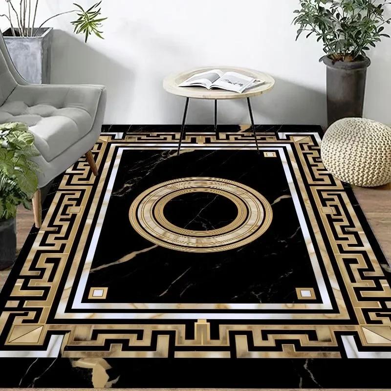 Nordic Luxury Black Gold Carpet Living Room Decor Non-slip Large Rug Bedroom Area Decoration Home Coffee Tables Floor Foot Mat