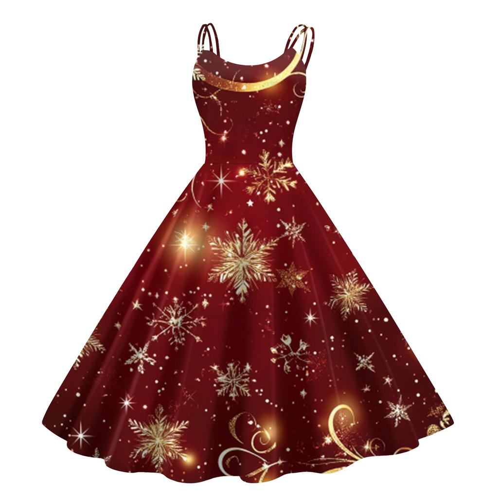 Children's Fashion Casual Christmas Print Sexy Off-the-shoulder Punk Retro Dress