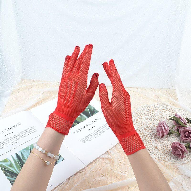 

Gloves Close-Fitting Summer Thin Working Gloves Labor Protection Electric Car Sun Protection Gloves Long Mesh Elastic F-Red-S86 3XL